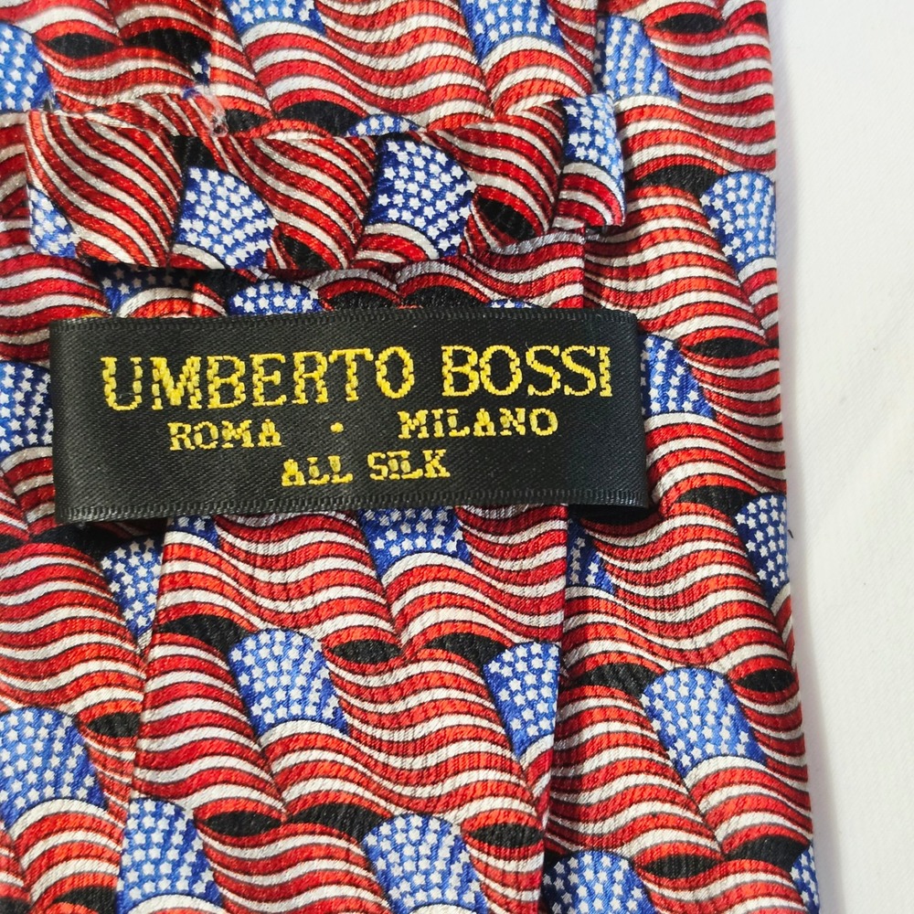 Umberto Bossi & Stonehenge Necktie Men OS Blue Red American Flag Silk Lot 2pc - Picture 3 of 9